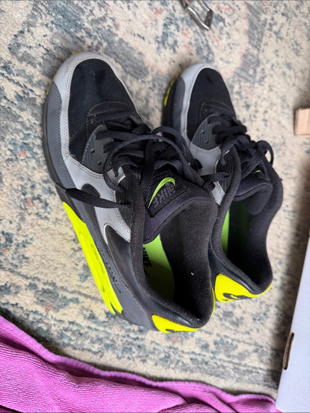 Nike Air Max Black, Gray & Neon Yellow Running Shoe - Picture 3 of 3